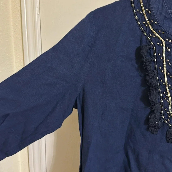 Lilly Pulitzer Beaded Embroidered Tassel Linen Tunic - Picture 6 of 7